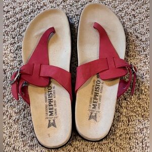 Mephisto Red Sandals with Braided Strap and Anatomical Footbed